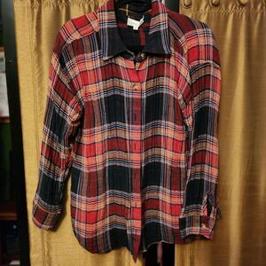 Grace & Lace Red and Blue Plaid Women's Button Down Shirt